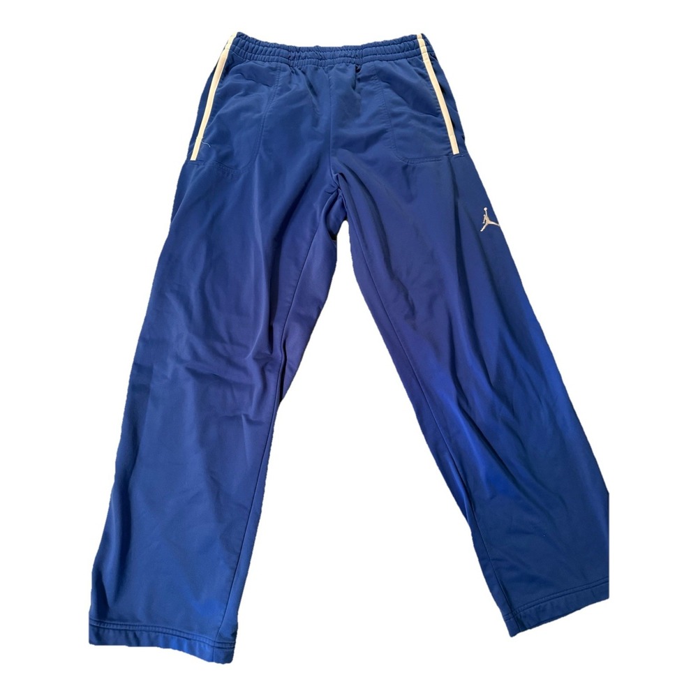 Air Jordan Blue Warm Up Track Pants, Polyester Drawstring  wide leg , zipper, L
